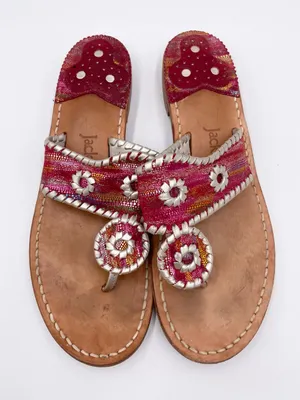 Jack Rogers Navajo Flat Metallic Red Silver Whipstitch Leather Thong Sandals 7 N thumbnail 13