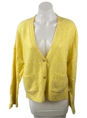 Abercrombie & Fitch Womens Yellow Long Sleeve Button Down Cardigan Sweater Top L thumbnail 1
