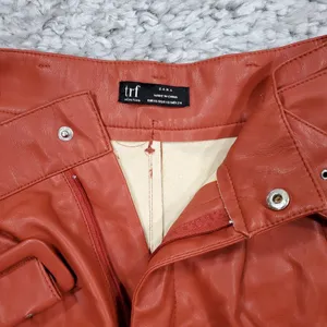 READ Zara Faux Leather Pleated High Rise Belted Shorts Orange XS trf Collection thumbnail 10