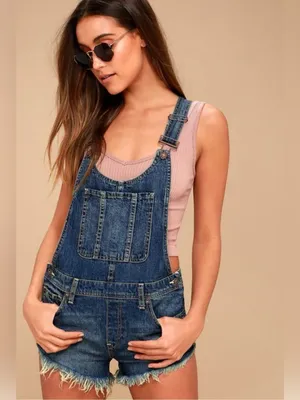We The Free Free People Denim Shortalls Frayed Hem 100% Cotton Size 29 thumbnail 6