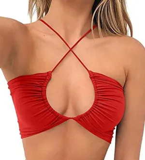 Red Lace Up Back Top (XS) Red thumbnail 1