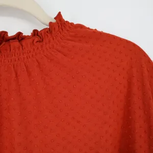 Madewell Women's Ruffle Mock Neck Short Sleeve Clip Dot Top Russet Orange Small thumbnail 5
