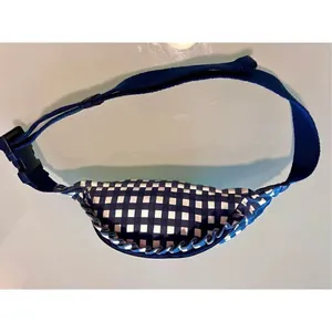 J Crew Fanny Pack Crossbody Sac Blue White Gingham Plaid Cotton Ruffle Edge thumbnail 2