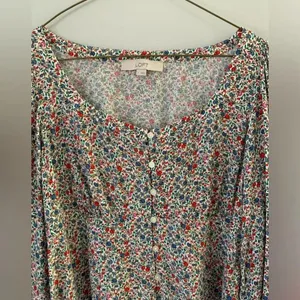 Loft Floral Funky Multi Color Blouse Long Sleeve Top Bell Bottom Sleeves Size S thumbnail 4