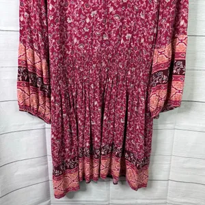 American Eagle Womens XL Long Boho Paisley Floral Gathered Mini Dress thumbnail 8