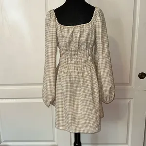 Leyden Cream Tan Gingham Ruched Detail Balloon Sleeve Western Dress thumbnail 2