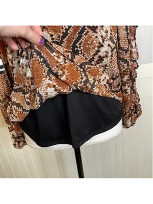 Snake Print Cold Shoulder Ruffle Blouse XS Tie Neck thumbnail 7