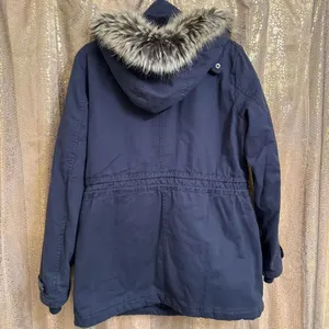 BCBGeneration Navy Blue Hooded Faux Fur Trim Anorak Parka Coat Large thumbnail 2