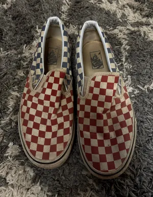 Red & Blue checkered vans slip on thumbnail 1