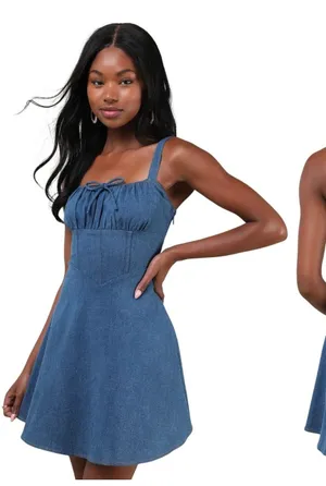 Lulus Considered Charisma Blue Chambray Bustier Mini Dress XL HD5162 NWT thumbnail 1