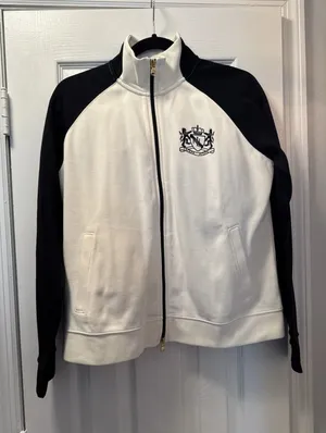Lauren Ralph Lauren Zip Up Jacket Crest Cream Black Women's Large Ivory thumbnail 1
