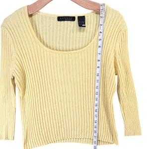 Vintage Y2K Express Ribbed Knit Sweater L Butter Yellow Fitted Stretch Mallcore thumbnail 6