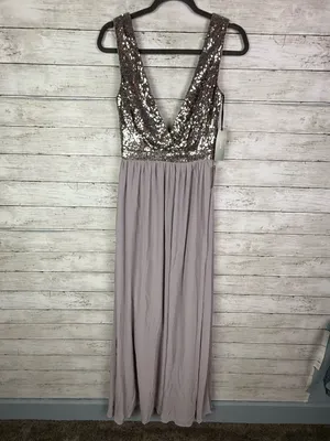 Lulus Elegant Encounter Pewter Sequin Maxi Dress Size Small thumbnail 4