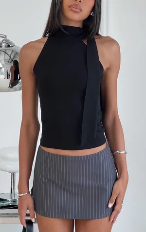 Princess Polly Can’t Sleep Skort Charcoal Stripe thumbnail 1