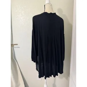 Free People We The Free Black Tassel Tie V-Neck Linen Blend‎ Top Size M thumbnail 5