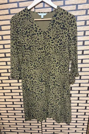 Garnet‎ Hill Olive Green And Black Animal Print Dress Size XS thumbnail 1