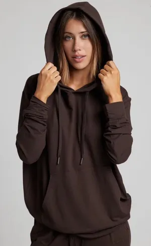 Comfrt All Day Jersey Brown Pullover Hoodie Relaxed Fit Stretch Sweatshirt Small thumbnail 1