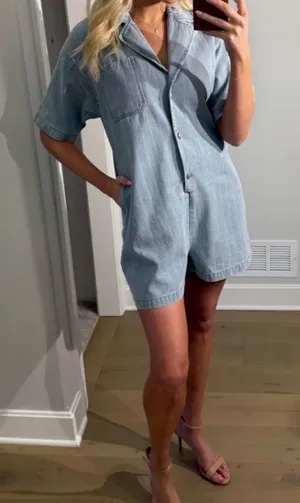 Klesis Light Blue Denim Striped Jumpsuit/Romper thumbnail 1
