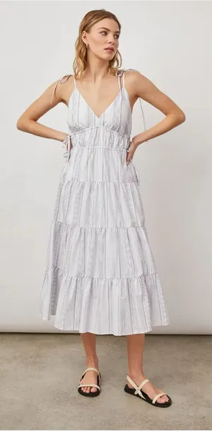 Rails Organic Cotton‎ Tiered Neutral Striped Midi Dress Size XS Sundress thumbnail 1