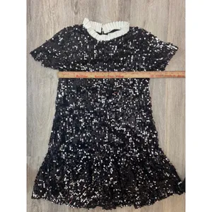 Melloday Black Sequin Short Sleeve Mini Dress with Ruffled Collar‎ XS thumbnail 7