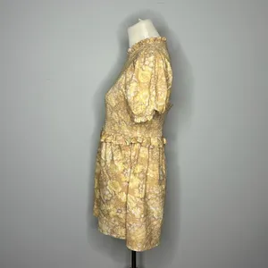 Miss Selfridge- Yellow and Tan Floral Romper with Puffy Sleeves thumbnail 3
