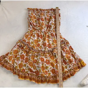 Indikah Floral Strapless Mini Dress Orange Yellow Boho S (tie missing) thumbnail 12