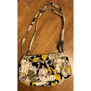 Vera Bradley Frannie CrossBody Yellow Black Dogwood Pattern Zip Close Floral thumbnail 2