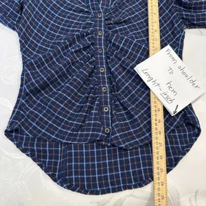 Pilcro Anthropologie Womens-S Blouse Blue Plaid‎ Ruched Button Front Flannel thumbnail 5