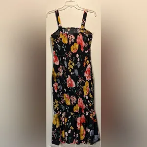 Pretty Garden Black + Colorful Floral Smocked Ruffle Hem Maxi Dress Size M thumbnail 2
