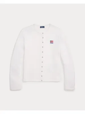 NWT Polo Ralph Lauren Logo Flag French Terry Cardigan in White Sweater S thumbnail 2