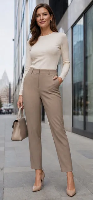H&M Women's Straight-Leg High-Waist Trousers - Beige thumbnail 1