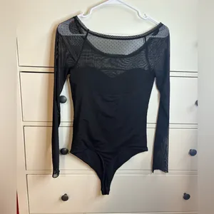 ABERCROMBIE & FITCH Mesh and Lace Seamless Sweetheart Bodysuit Black Size Medium thumbnail 5