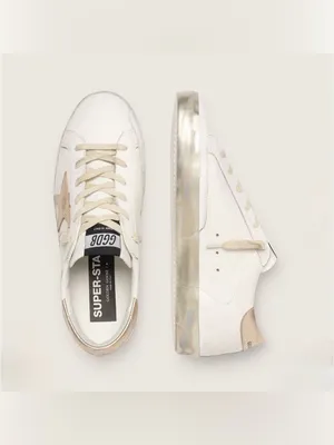 Golden Goose Super Star Sneakers w/ Gold Sparkle Foxing & Metal Stud Lettering thumbnail 4