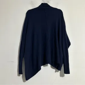 Aqua Cashmere Turtleneck Asymmetrical Sweater Navy M/L Minimal Timeless Classic thumbnail 9