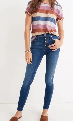 Madewell 10 High-Rise‎ Skinny Jeans Blue Button Fly Distressed J7914 Womens 28 thumbnail 1