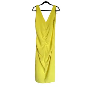NWOT Zara Center Ruched Detail V-Neck Wide Straps Yellow Midi Dress Small thumbnail 13