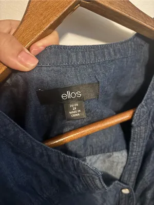 Ellos Plus Size Blue Denim Chambray Button-Front Roll Tab 3/4 Sleeve Tunic Shirt thumbnail 4