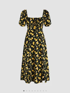 Cider LEMON SPLIT KNOTTED SHIRRED MIDI DRESS thumbnail 3