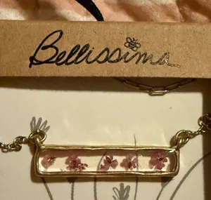 Bellissima 14K Dipped Gold Purple Wildflower Inlay Bar Necklace thumbnail 1