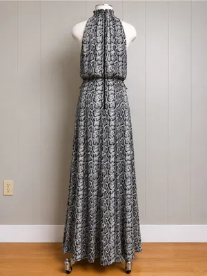 Alice + Olivia Snake Print Halter Maxi Dress Mock Neck Size 4 thumbnail 3
