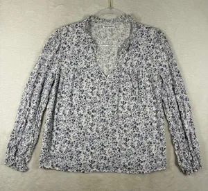 Reformation Blue White Floral Ruffle V Neck Long Sleeve Blouse Size M thumbnail 1