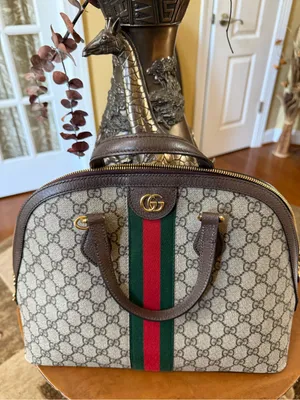 Gucci Brown GG Canvas Satchel with Green and Red Cherry Web Stripe thumbnail 2