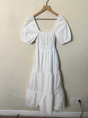 NWT Faithfull The Brand Kiona White Midi Dress Tiered Poplin Womens Size 4 / S thumbnail 10