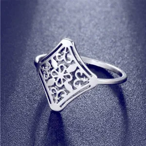 Boutique NEW 14k White Gold Plated Cut‎ Out Filigree Hollow Flower Ring, Size 7 thumbnail 15