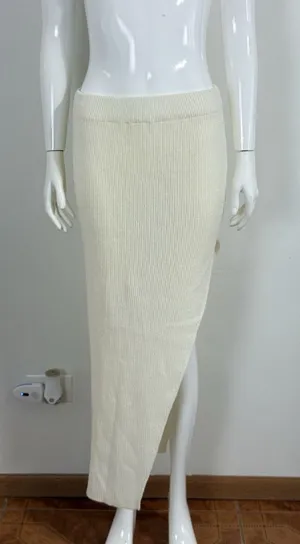 Mimosa Women’s Ivory Ribbed Knit Maxi Skirt Side Slit Stretch Bodycon Size L thumbnail 1
