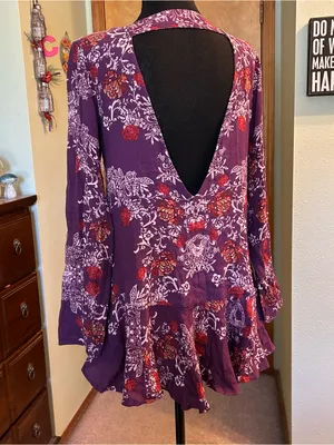 Free People Smooth Talker purple floral long sleeve tunic dress drop waist XS thumbnail 3