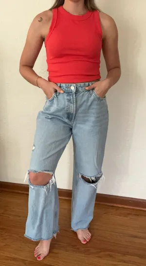 ZARA Wide-Leg High-Rise Jeans Raw Hem thumbnail 1