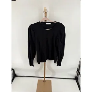 ALC Frank Black Cotton Long Sleeve Blouson Blouse Smocked Cuff Women’s Size Medium thumbnail 9