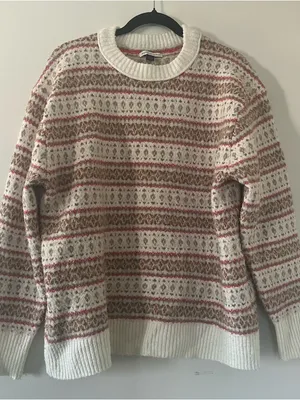 American Eagle Fair Isle Knit Sweater Medium Brown White Cozy Winter Cabin thumbnail 2