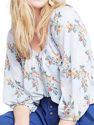 Anthropologie Maeve Women’s Size 4 Light Blue Boswell Floral V-Neck Blouse Top thumbnail 3